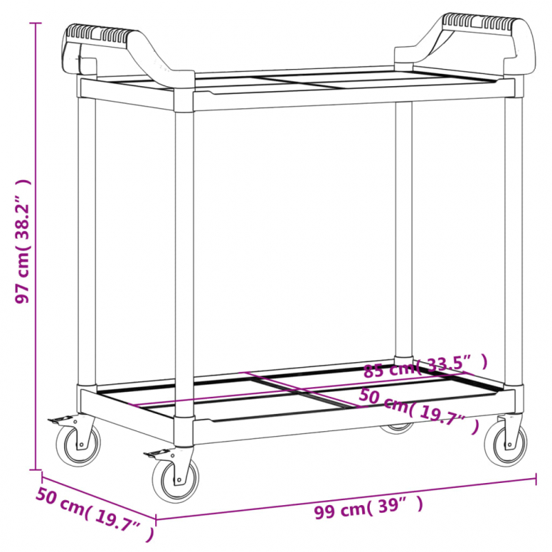 Rollwagen mit 2 Etagen Grau 99x50x97 cm Aluminium