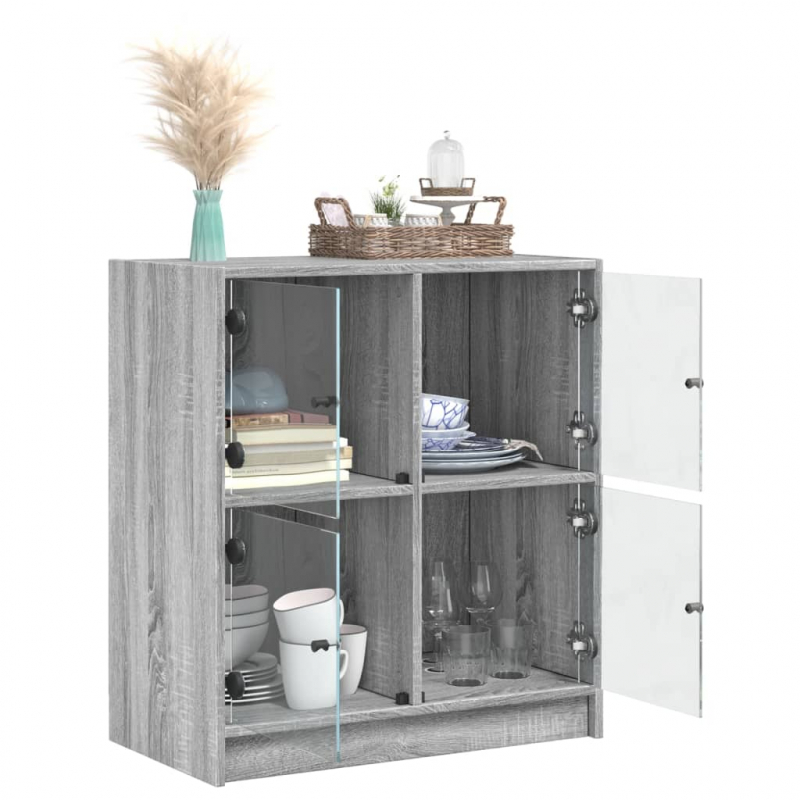 Beistellschrank mit Glastüren Grau Sonoma 68x37x75,5 cm