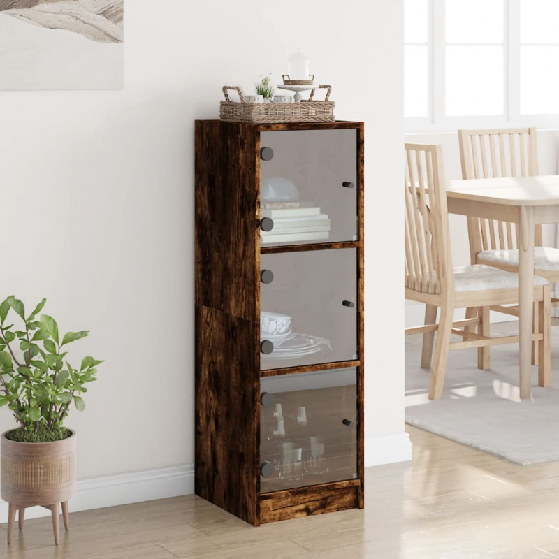 Highboard mit Glastüren Räuchereiche 35x37x109 cm