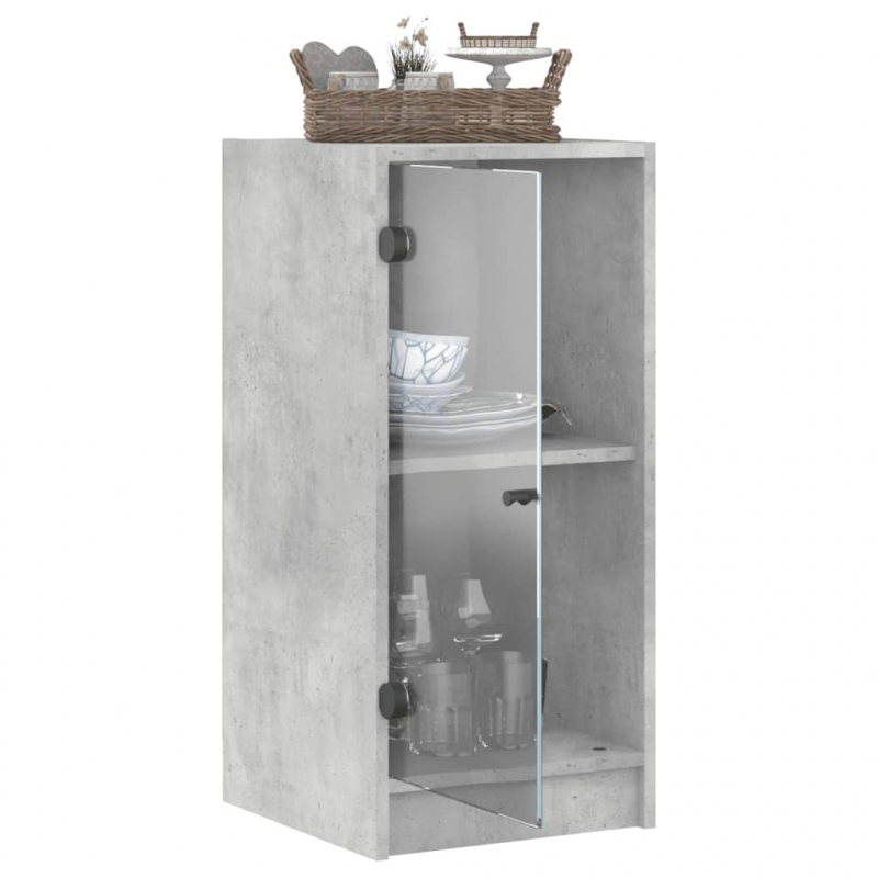 Beistellschrank mit Glastüren Betongrau 35x37x75,5 cm