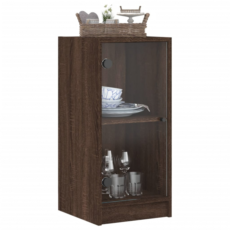 Beistellschrank mit Glastüren Braun Eichen-Optik 35x37x75,5 cm