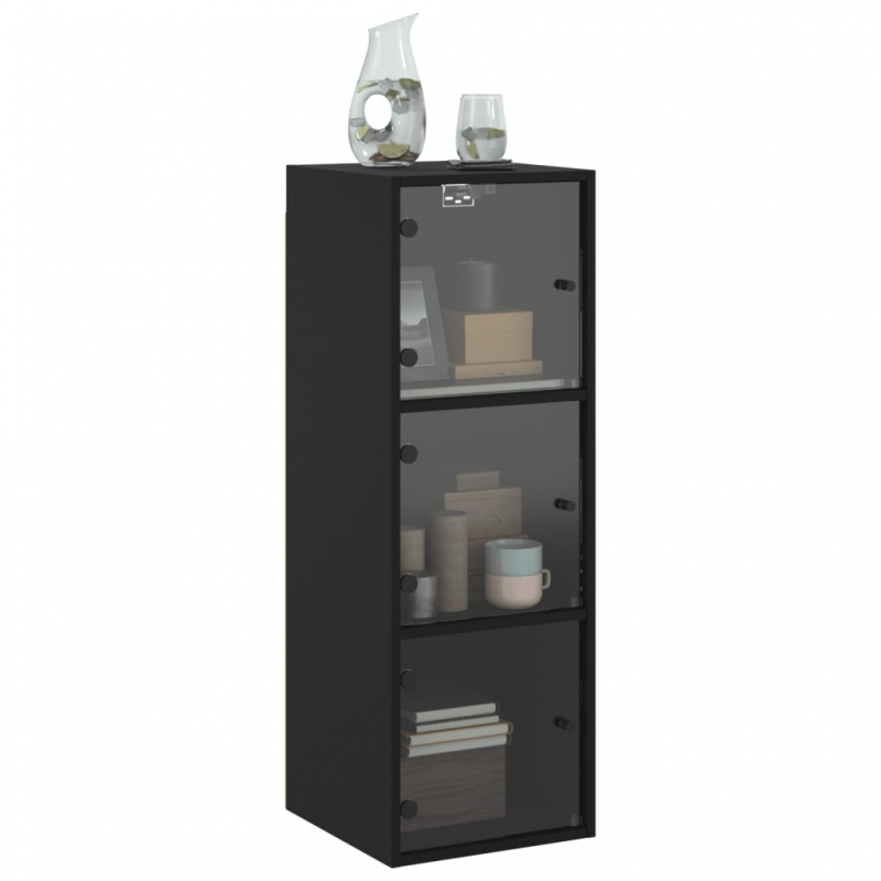 Wandschrank mit Glastüren Schwarz 35x37x100 cm