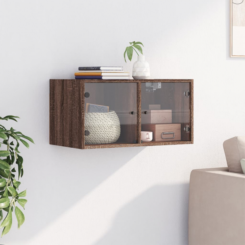 Wandschrank mit Glastüren Braun Eichen-Optik 68,5x37x35 cm