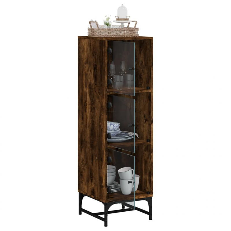 Highboard mit Glastüren Räuchereiche 35x37x120 cm