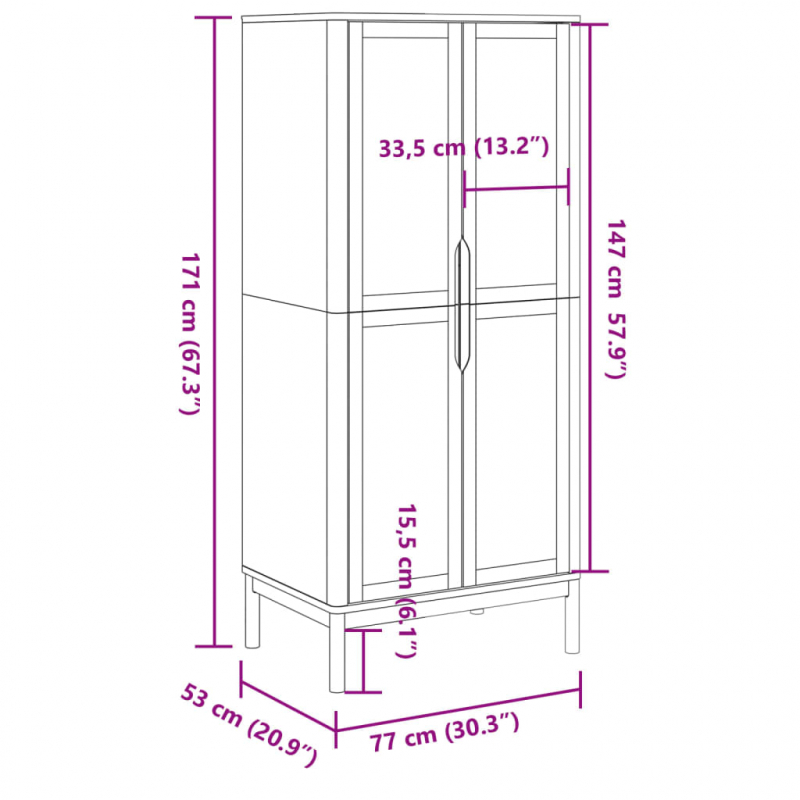 Kleiderschrank FLORO Grau 77x53x171 cm Massivholz Kiefer