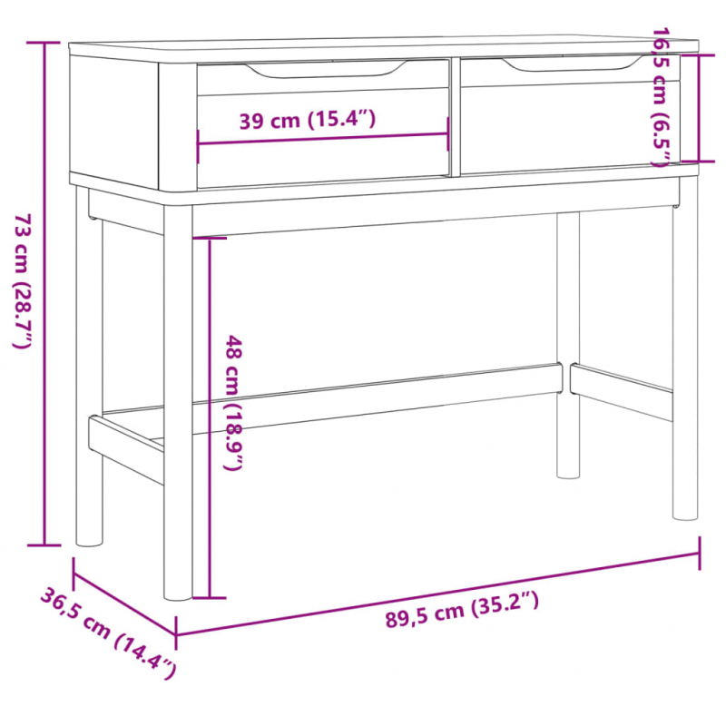 Konsolentisch FLORO Wachsbraun 89,5x36,5x73cm Massivholz Kiefer