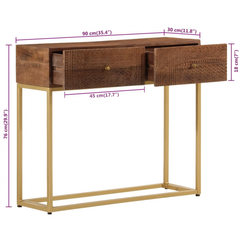 Konsolentisch 90x30x76 cm Massivholz Mango und Eisen