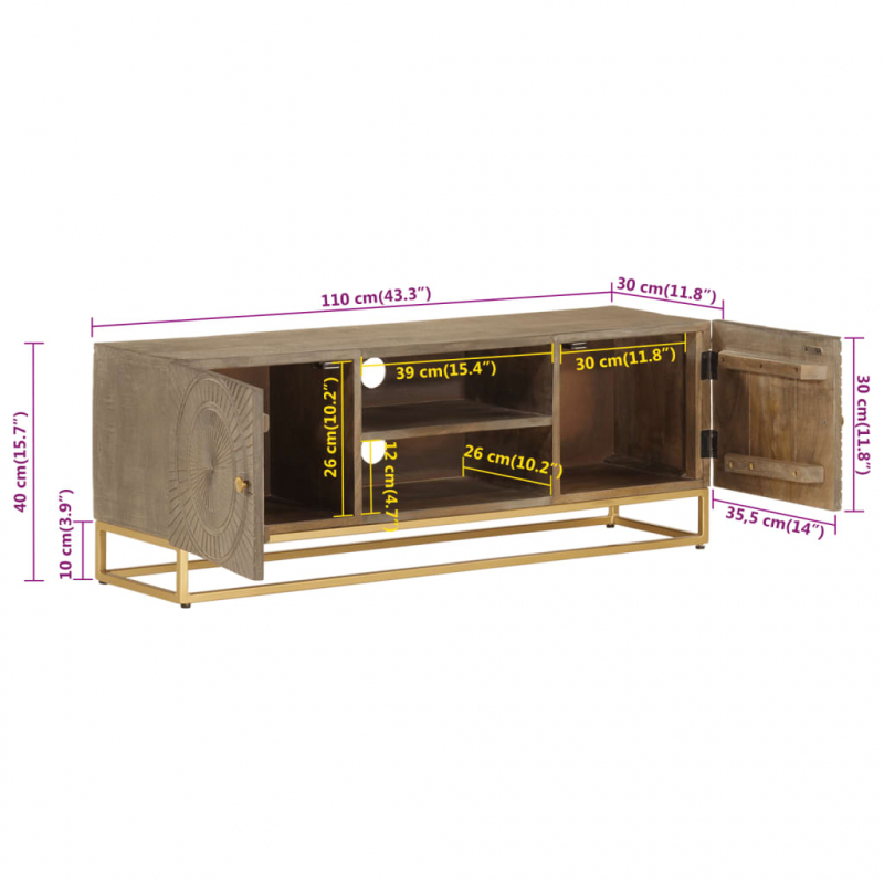 TV-Schrank 110x30x40 cm Massivholz Mango und Eisen