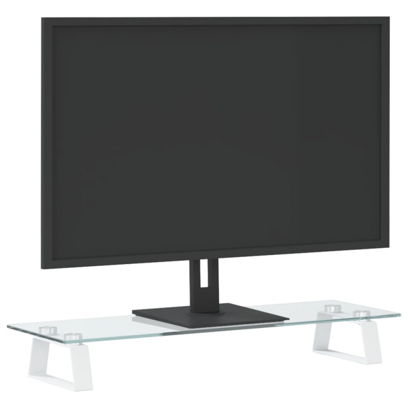 Monitorständer Weiß 60x20x8 cm Hartglas und Metall