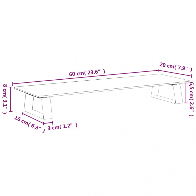 Monitorständer Schwarz 60x20x8 cm Hartglas und Metall