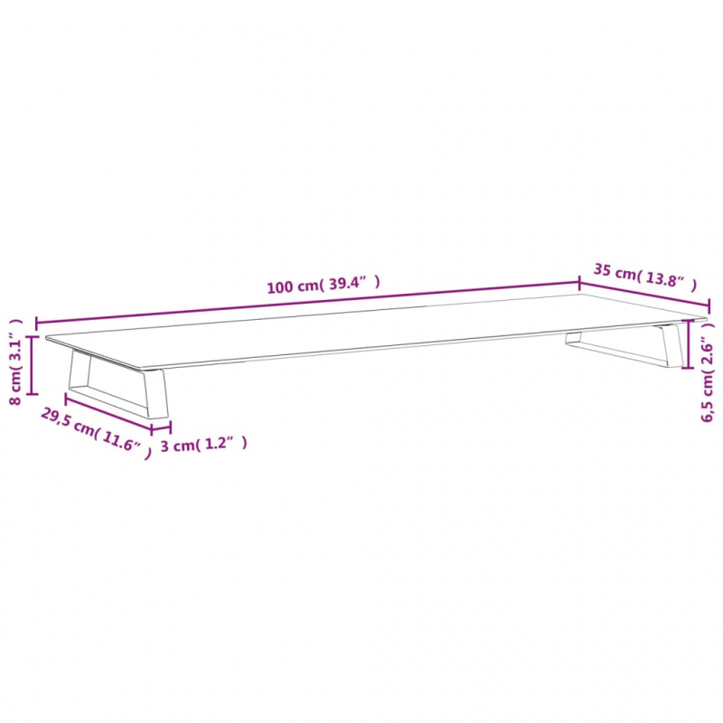 Monitorständer Schwarz 100x35x8 cm Hartglas und Metall