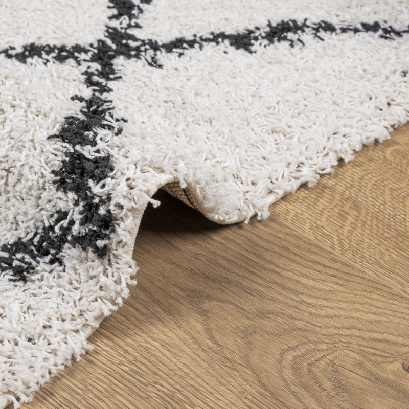 Teppich Shaggy Hochflor Modern Creme und Schwarz 60x110 cm