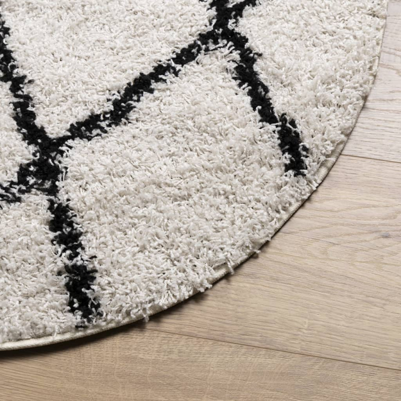 Teppich Shaggy Hochflor Modern Creme und Schwarz Ø 120 cm