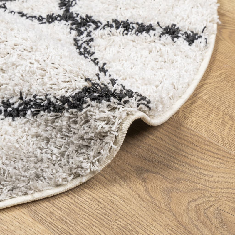 Teppich Shaggy Hochflor Modern Creme und Schwarz Ø 120 cm