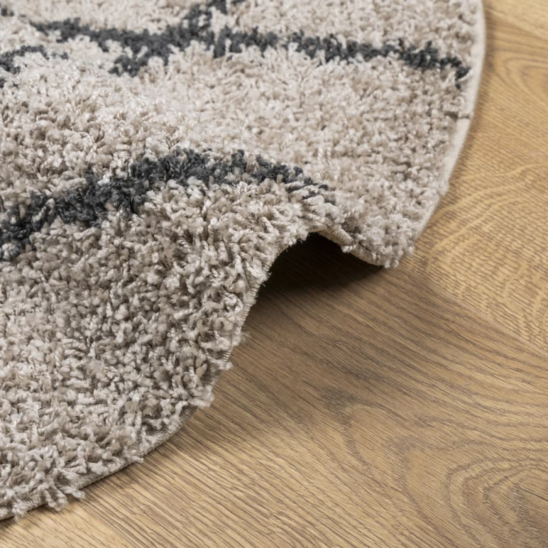 Shaggy-Teppich PAMPLONA Hochflor Modern Beige Anthrazit Ø 120cm