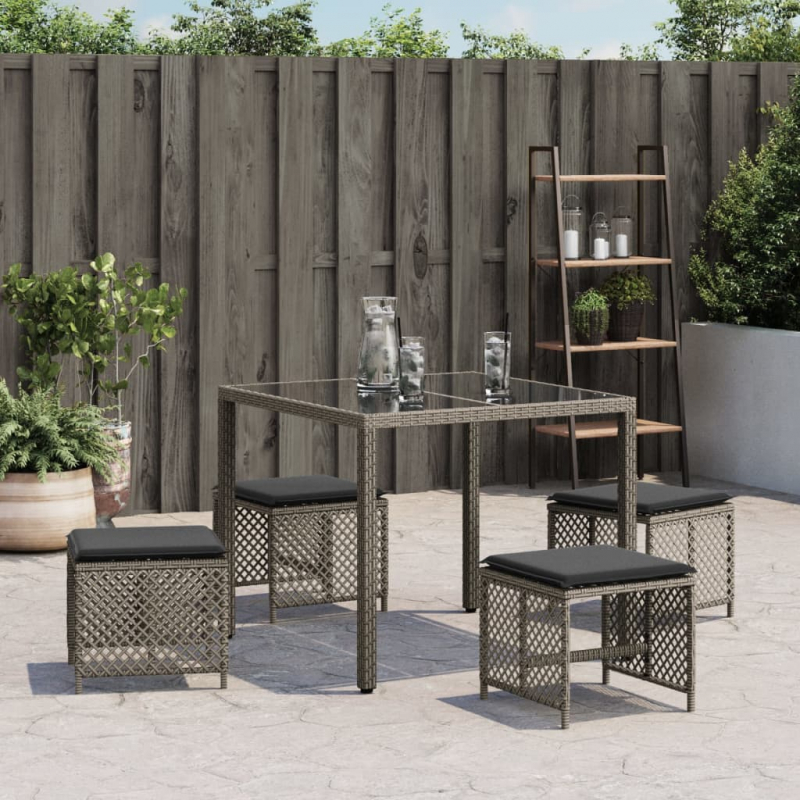 Gartenhocker mit Kissen 4 Stk. Grau 41x41x36 cm Poly Rattan