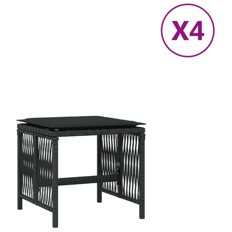 Gartenhocker mit Kissen 4 Stk. Schwarz 41x41x36 cm Poly Rattan