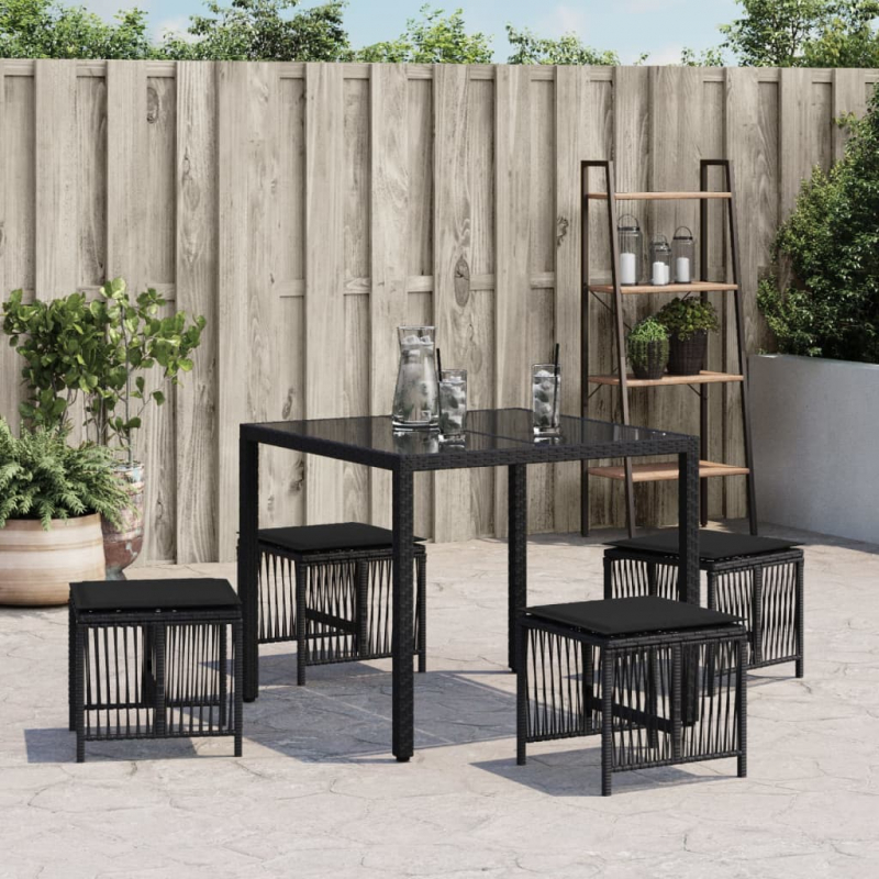 Gartenhocker mit Kissen 4 Stk. Schwarz 41x41x36 cm Poly Rattan