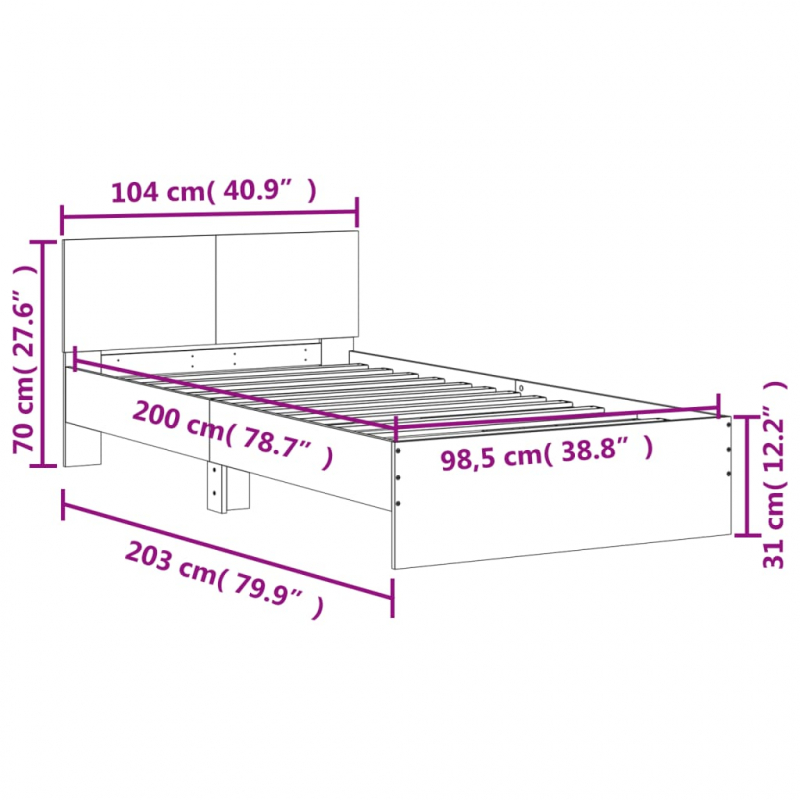 Bettgestell mit Kopfteil Betongrau 100x200 cm Holzwerkstoff