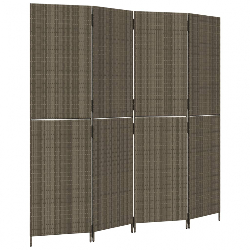 Paravent 4-tlg. Grau Poly Rattan