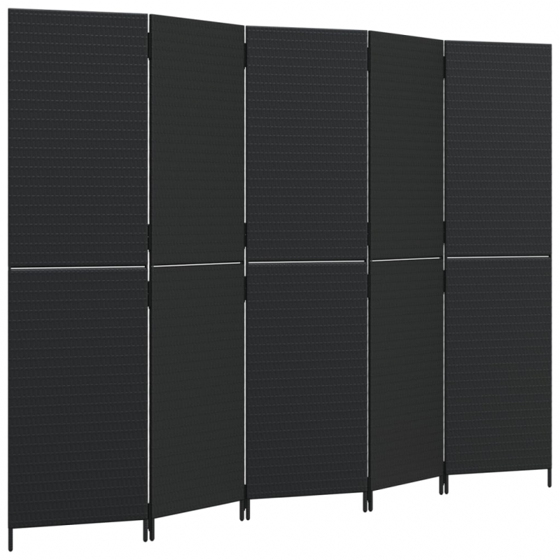 Paravent 5-tlg. Schwarz Poly Rattan