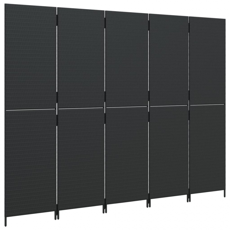 Paravent 5-tlg. Schwarz Poly Rattan