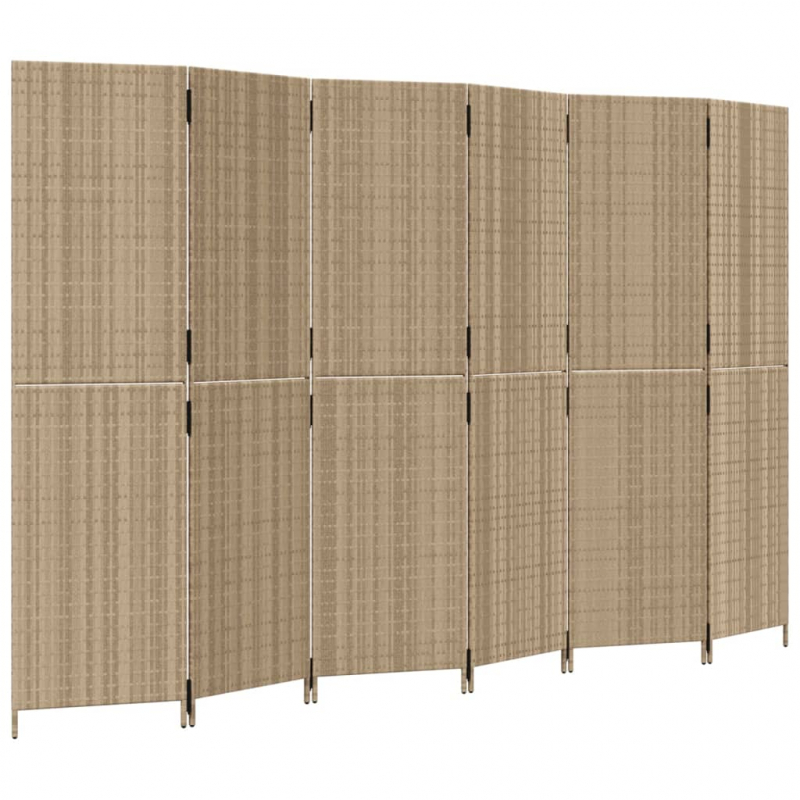 Paravent 6-tlg. Beige Poly Rattan