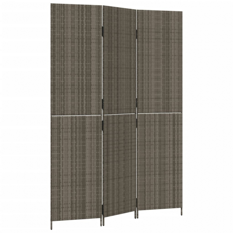 Paravent 3-tlg. Grau Poly Rattan