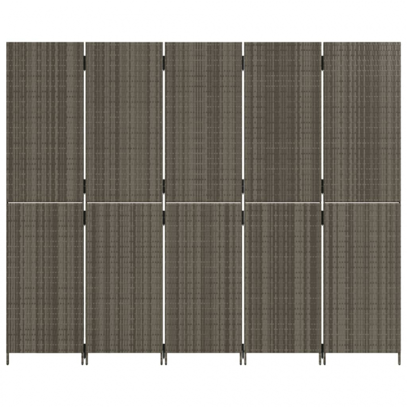 Paravent 5-tlg. Grau Poly Rattan