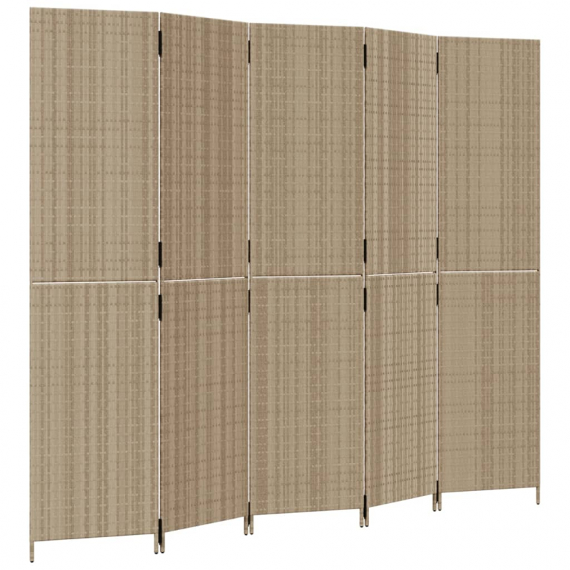 Paravent 5-tlg. Beige Poly Rattan