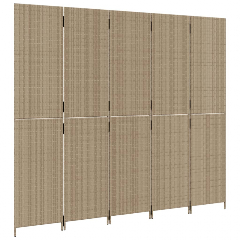 Paravent 5-tlg. Beige Poly Rattan