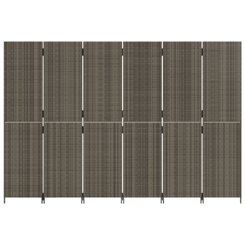 Paravent 6-tlg. Grau Poly Rattan