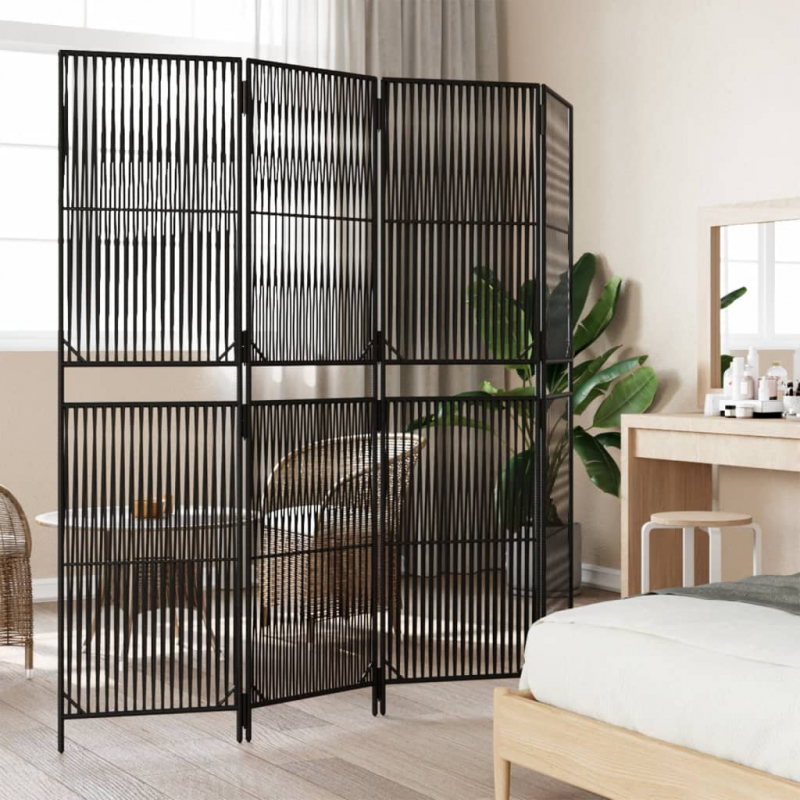 Paravent 4-tlg. Schwarz Poly Rattan