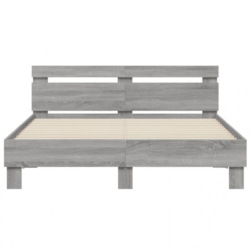 Bettgestell mit Kopfteil LED-Beleuchtung Grau Sonoma 140x190 cm