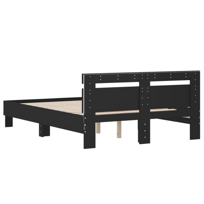 Bettgestell mit Kopfteil LED-Beleuchtung Schwarz 135x190 cm