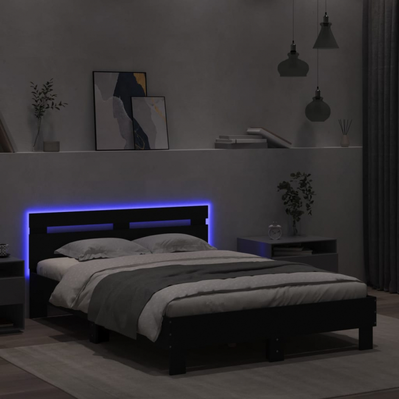 Bettgestell mit Kopfteil LED-Beleuchtung Schwarz 120x190 cm