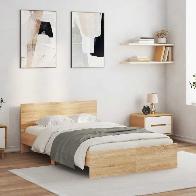 Bettgestell mit Kopfteil LED-Beleuchtung Sonoma-Eiche 140x200cm