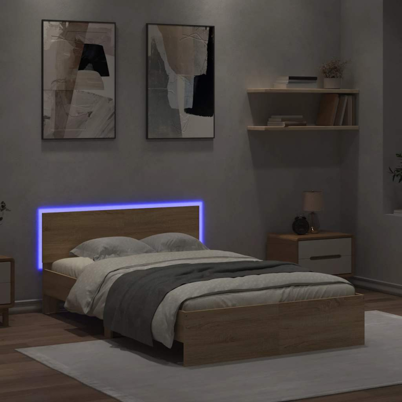 Bettgestell mit Kopfteil LED-Beleuchtung Sonoma-Eiche 120x200cm