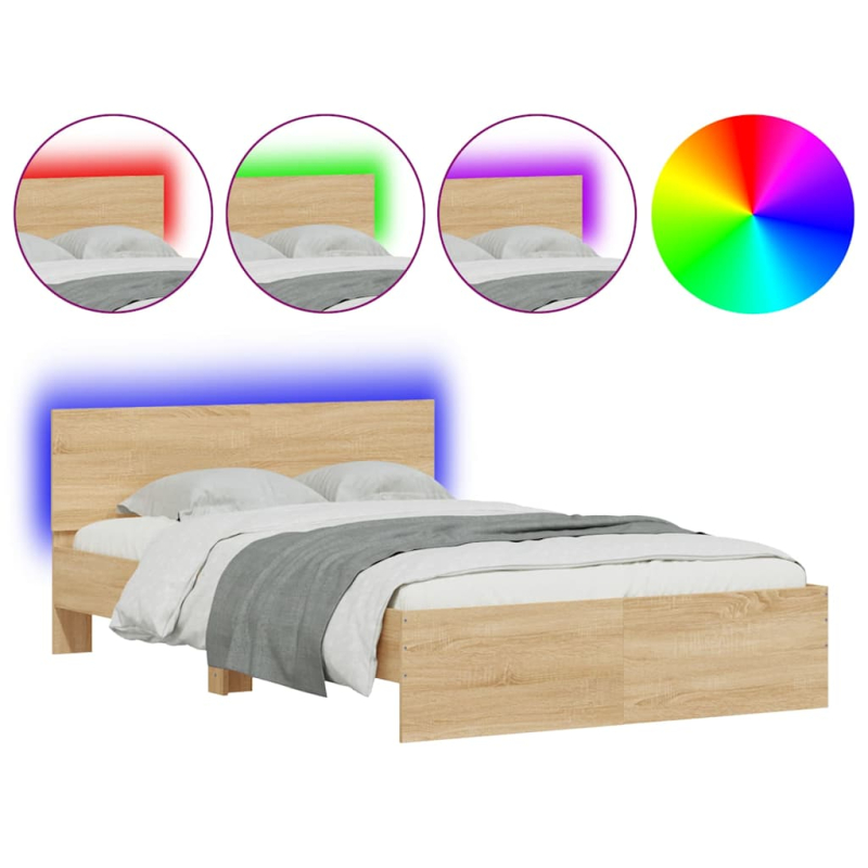 Bettgestell mit Kopfteil LED-Beleuchtung Sonoma-Eiche 140x190cm