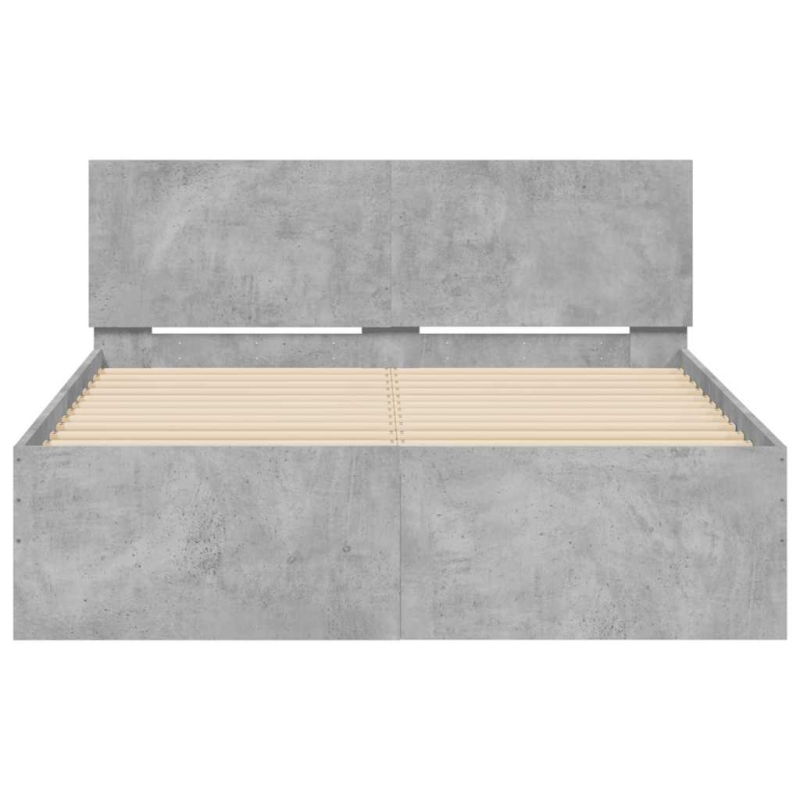 Bettgestell mit Kopfteil LED-Beleuchtung Betongrau 140x190 cm