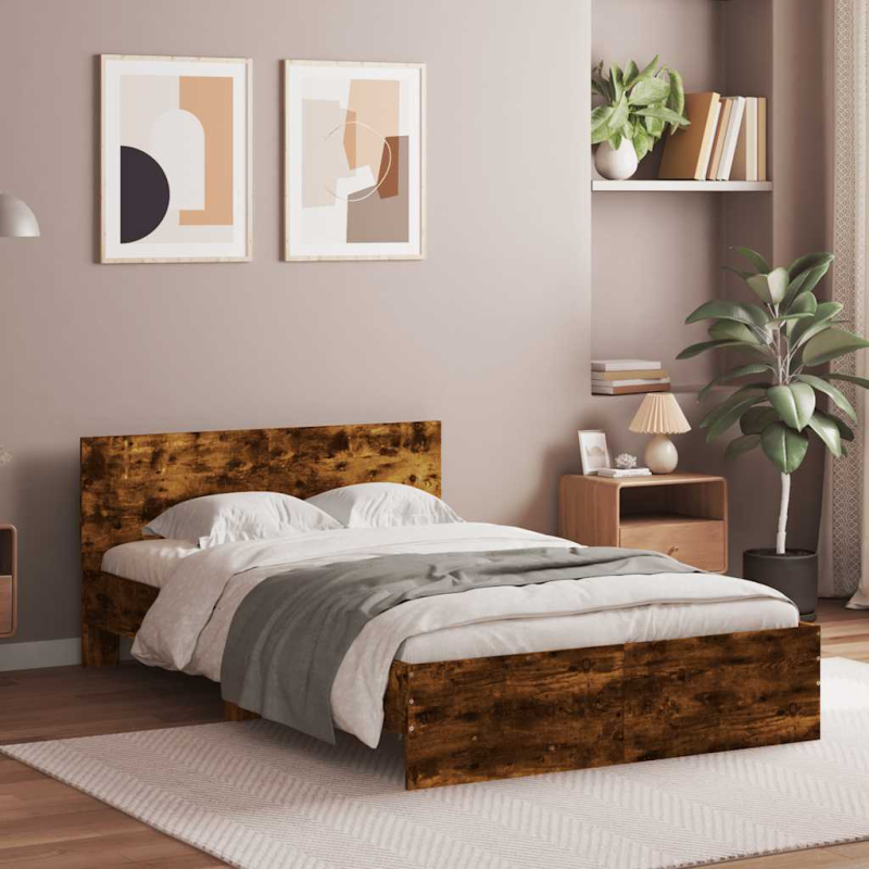 Bettgestell mit Kopfteil LED-Beleuchtung Räuchereiche 140x190cm