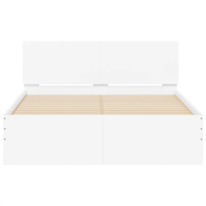 Bettgestell mit Kopfteil LED-Beleuchtung Weiß 135x190 cm