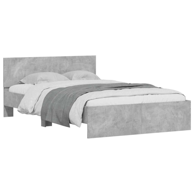 Bettgestell mit Kopfteil LED-Beleuchtung Betongrau 135x190 cm