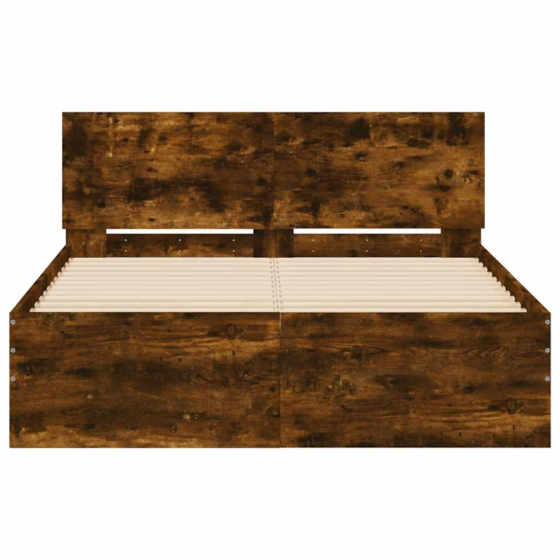 Bettgestell mit Kopfteil LED-Beleuchtung Räuchereiche 135x190cm