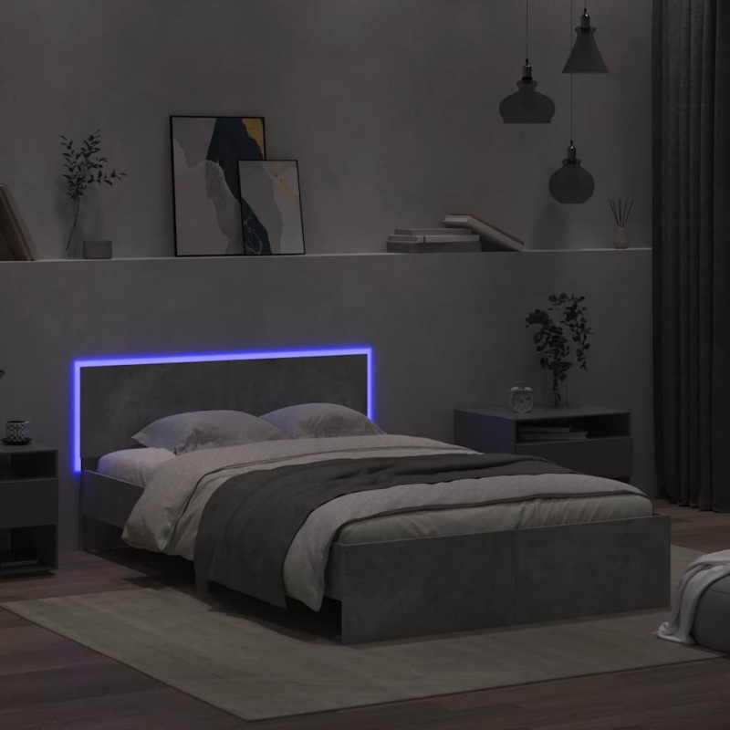 Bettgestell mit Kopfteil LED-Beleuchtung Betongrau 120x190 cm