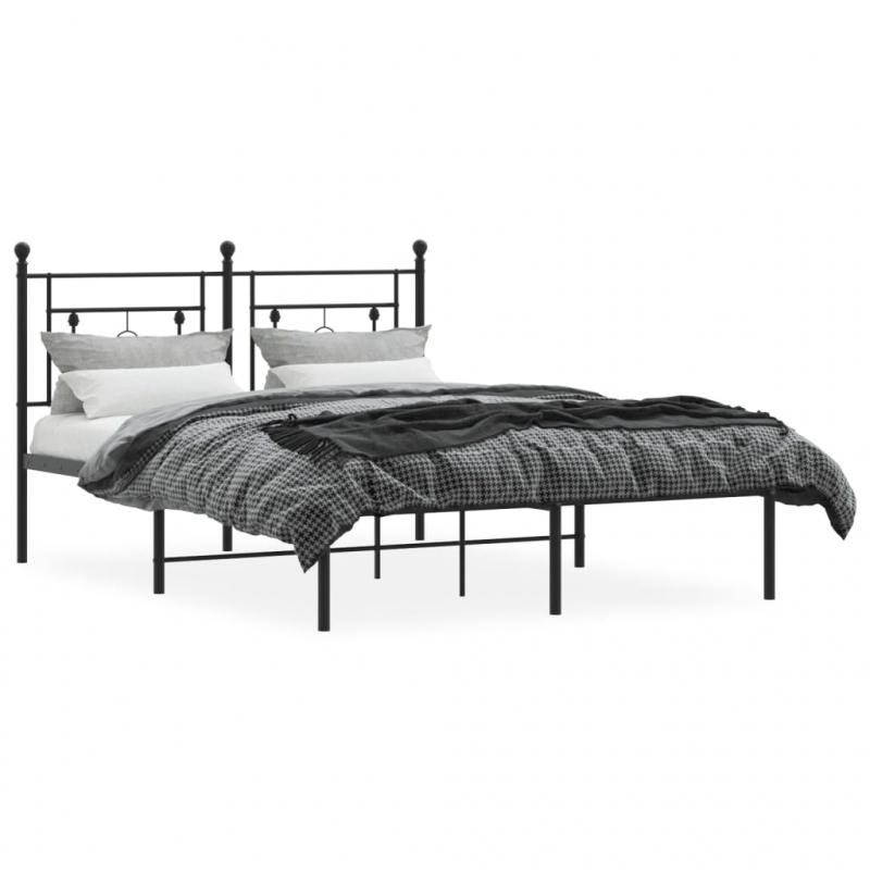 Bettgestell mit Kopfteil Metall Schwarz 140x200 cm