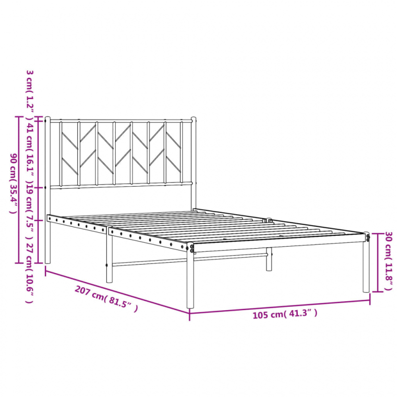Bettgestell mit Kopfteil Metall Schwarz 100x200 cm