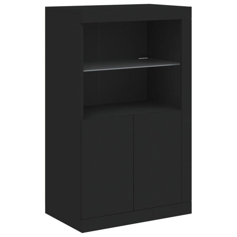Beistellschrank mit LED-Leuchten Schwarz Holzwerkstoff