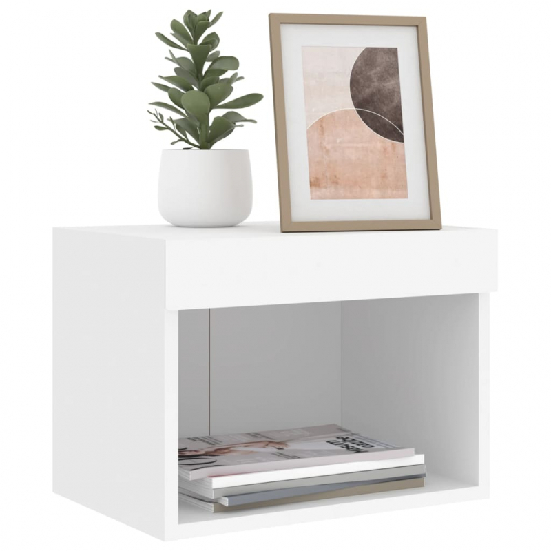 Wand-Nachttische mit LED-Leuchten 2 Stk. Weiß