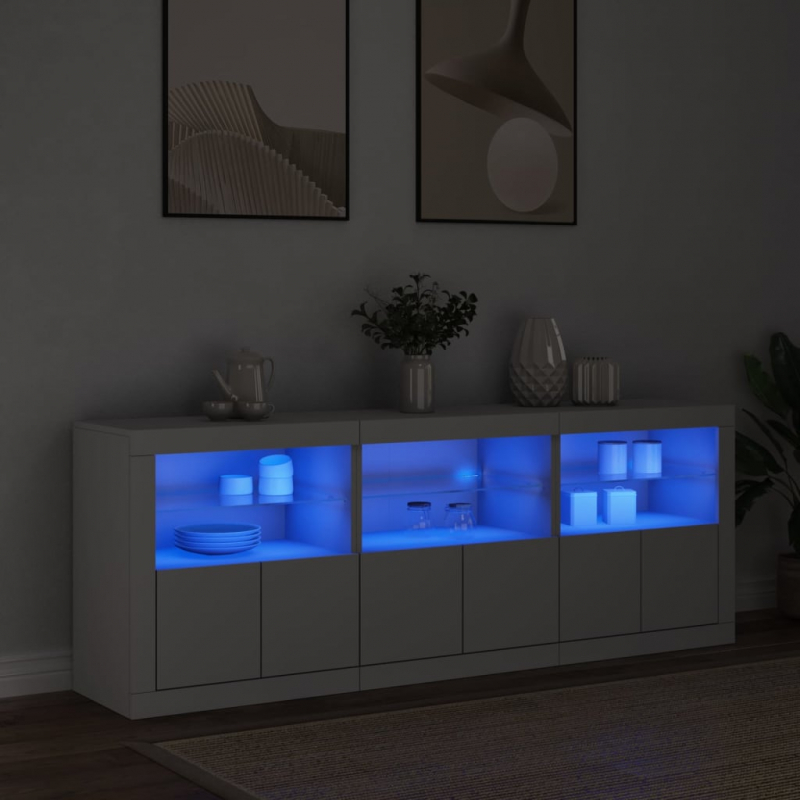 Sideboard mit LED-Leuchten Weiß 181,5x37x67 cm